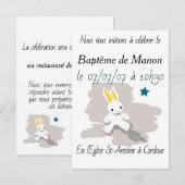 Invitation baptême petit lapin blanc 出欠カード (正面/裏面)