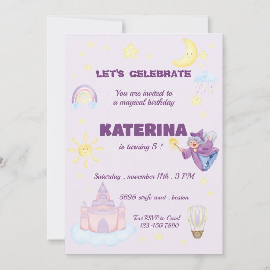 Invitation birthday magical little princess   招待状 (正面)