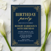 Invitation Birthday Party Navy Gold Art Deco 80th 招待状