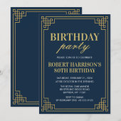 Invitation Birthday Party Navy Gold Art Deco 80th 招待状 (正面/裏面)