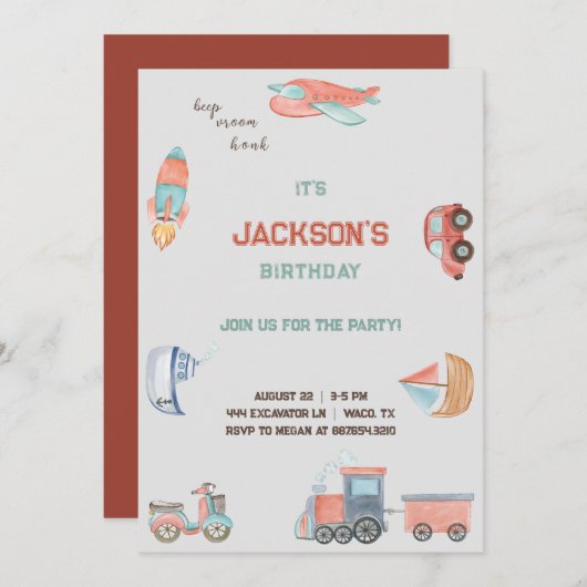 Invitation boys transport birthday 招待状 (正面/裏面)