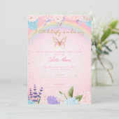 Invitation Butterflies Rainbow Flowers pink gold 招待状 (スタンド正面)