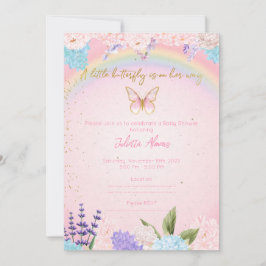 Invitation Butterflies Rainbow Flowers pink gold 招待状