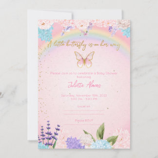 Invitation Butterflies Rainbow Flowers pink gold 招待状