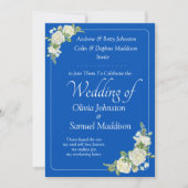 Invitation Cobalt Blue & White Roses Wedding 招待状 (正面)