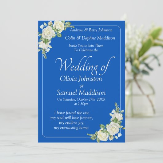 Invitation Cobalt Blue & White Roses Wedding Suite 招待状 (スタンド正面)