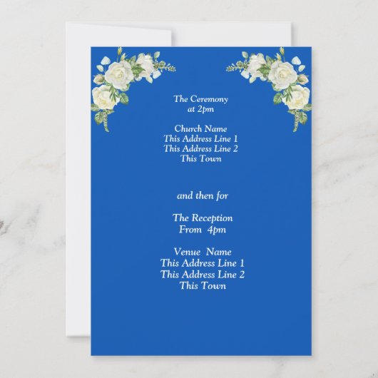 Invitation Cobalt Blue & White Roses Wedding Suite 招待状 (裏面)