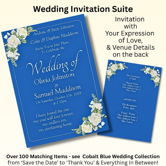 Invitation Cobalt Blue & White Roses Wedding Suite 招待状