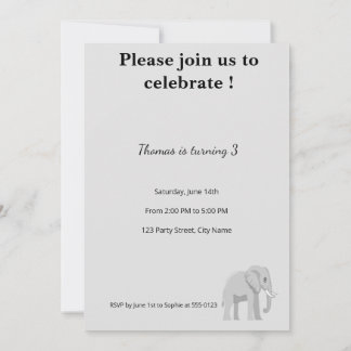 Invitation d'anniversaire éléphant mignon | Pastel 招待状