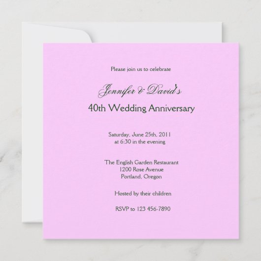 Invitation de 40e Anniversaire de Mariage aux P Pi 招待状 (裏面)
