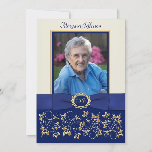 Invitation de 75e Anniversaire Photo en Bleu, Ivoi 招待状 (正面)