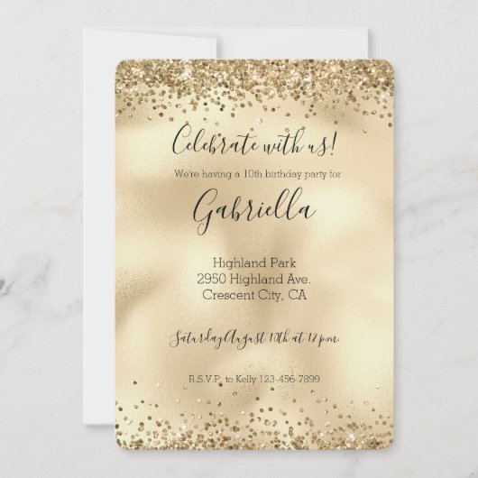 Invitation de confettis scintillants dorés 招待状 (正面)