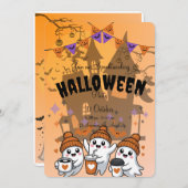 Invitation de fête d'Halloween avec un fantôme mig 招待状 (正面/裏面)