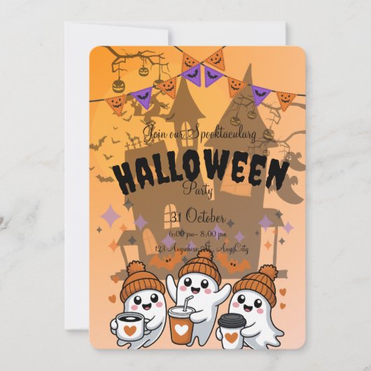Invitation de fête d'Halloween avec un fantôme mig 招待状 (正面)