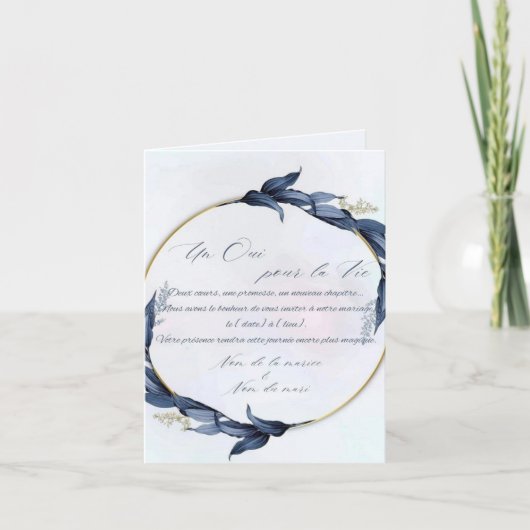 Invitation de mariage chic bleu et or – "Un Oui po ノートカード (正面)