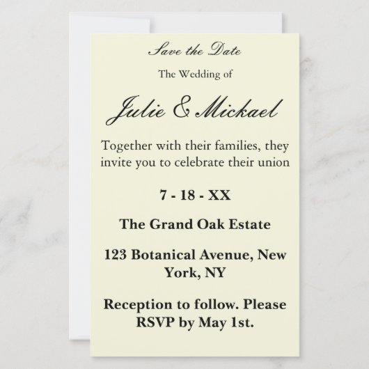 Invitation de mariage élégant crème (裏面)