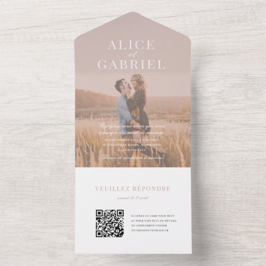 Invitation de mariage élégante avec photo et code オールインワン招待状 (内側)