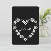 Invitation de mariage en forme de cœur floral noir シーズンカード (スタンド正面)