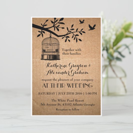 Invitation de mariage en papier brun rustique avec 招待状 (スタンド正面)