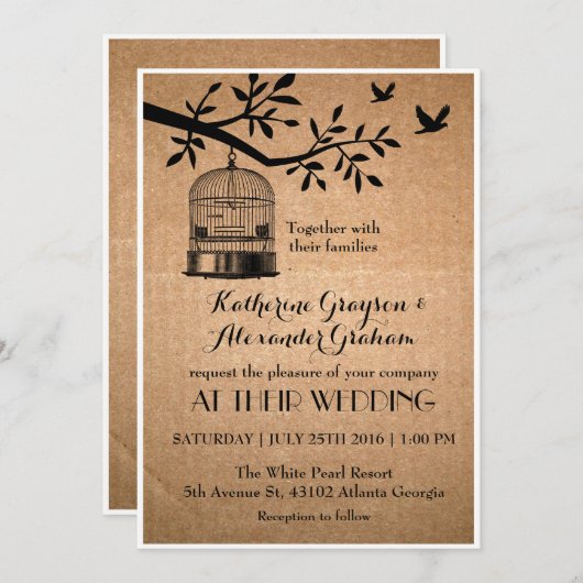 Invitation de mariage en papier brun rustique avec 招待状 (正面/裏面)