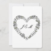 Invitation de mariage noir et blanc coeur Floral シーズンカード (正面)