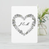 Invitation de mariage noir et blanc coeur Floral シーズンカード (スタンド正面)