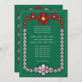 invitation de mariage turqouise avec fleurs 招待状 (正面/裏面)