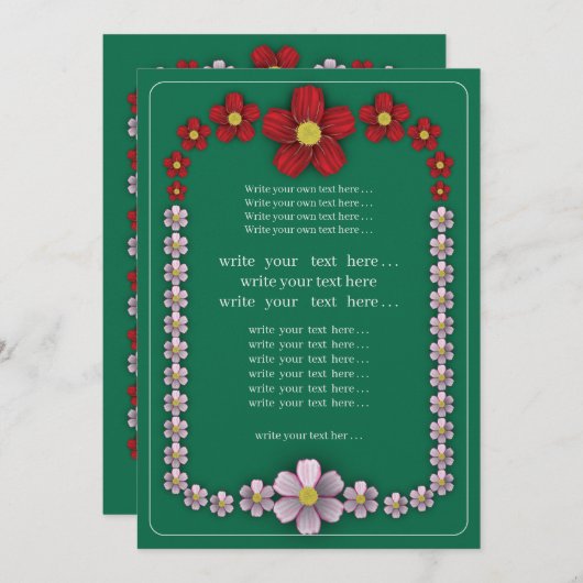 invitation de mariage turqouise avec fleurs 招待状 (正面/裏面)