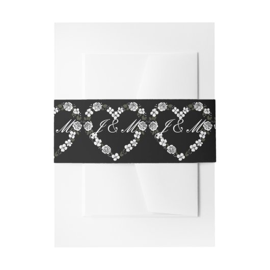 Invitation de mariagee cœur floral noir blanc 招待状ベリーバンド (正面例)