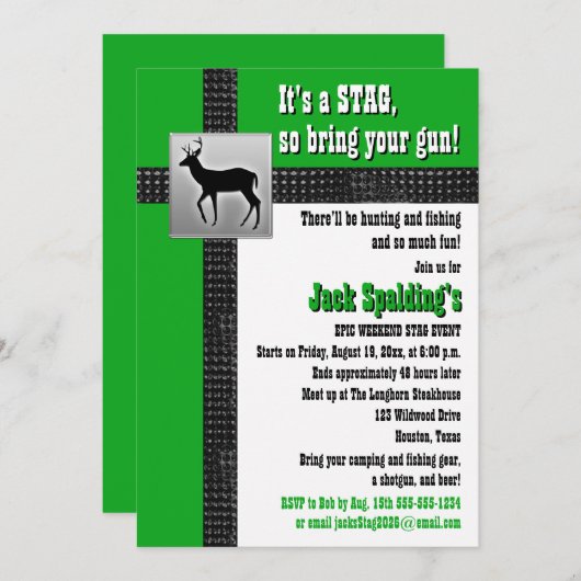 Invitation de week-end pour cerf vert, noir et bla 招待状 (正面/裏面)