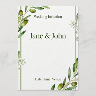 Invitation Elegant Olive Branch Green Wedding Invi 招待状