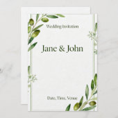Invitation Elegant Olive Branch Green Wedding Invi 招待状 (正面/裏面)