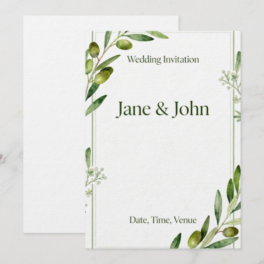 Invitation Elegant Olive Branch Green Wedding Invi 招待状 (正面/裏面)