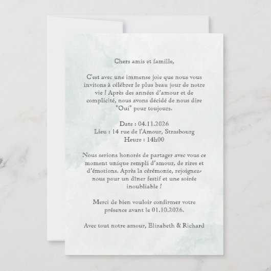 Invitation "Fleurs bleues" 招待状 (裏面)