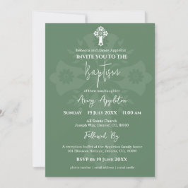 Invitation Floral Cross Baptism Fern Green 招待状