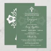 Invitation Floral Cross Baptism Fern Green 招待状 (正面/裏面)