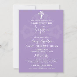 Invitation Floral Cross Baptism Lilac 招待状