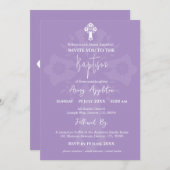Invitation Floral Cross Baptism Lilac 招待状 (正面/裏面)