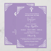 Invitation Floral Cross Baptism Lilac 招待状 (正面/裏面)