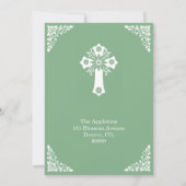 Invitation Floral Cross Baptism Sage Green 招待状 (裏面)