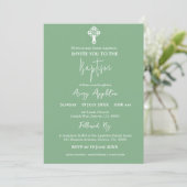 Invitation Floral Cross Baptism Sage Green 招待状 (スタンド正面)