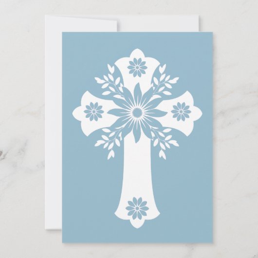 Invitation Floral Cross Baptism Sky Blue 招待状 (裏面)