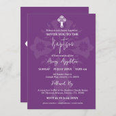 Invitation Floral Cross Baptism Sweet Plum 招待状 (正面/裏面)
