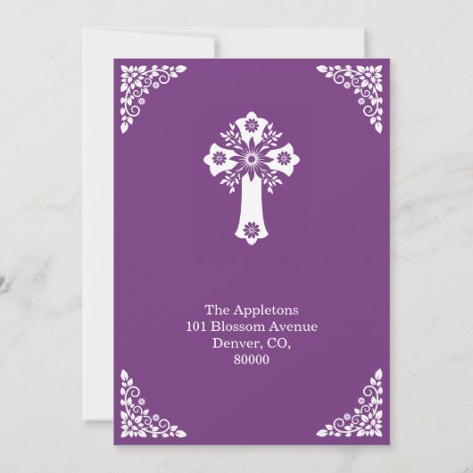 Invitation Floral Cross Baptism Sweet Plum 招待状 (裏面)