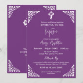 Invitation Floral Cross Baptism Sweet Plum 招待状 (正面/裏面)