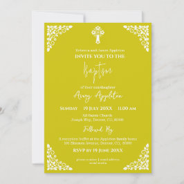 Invitation Floral Cross Baptism Yellow 招待状