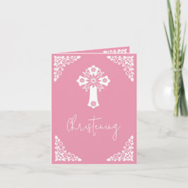 Invitation Floral Cross Christening Rose Pink シーズンカード