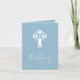 Invitation Floral Cross Christening Sky Blue シーズンカード