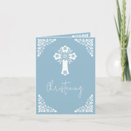 Invitation Floral Cross Christening Sky Blue シーズンカード