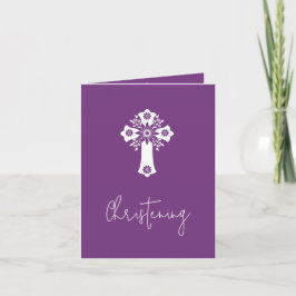 Invitation Floral Cross Christening Sweet Plum シーズンカード